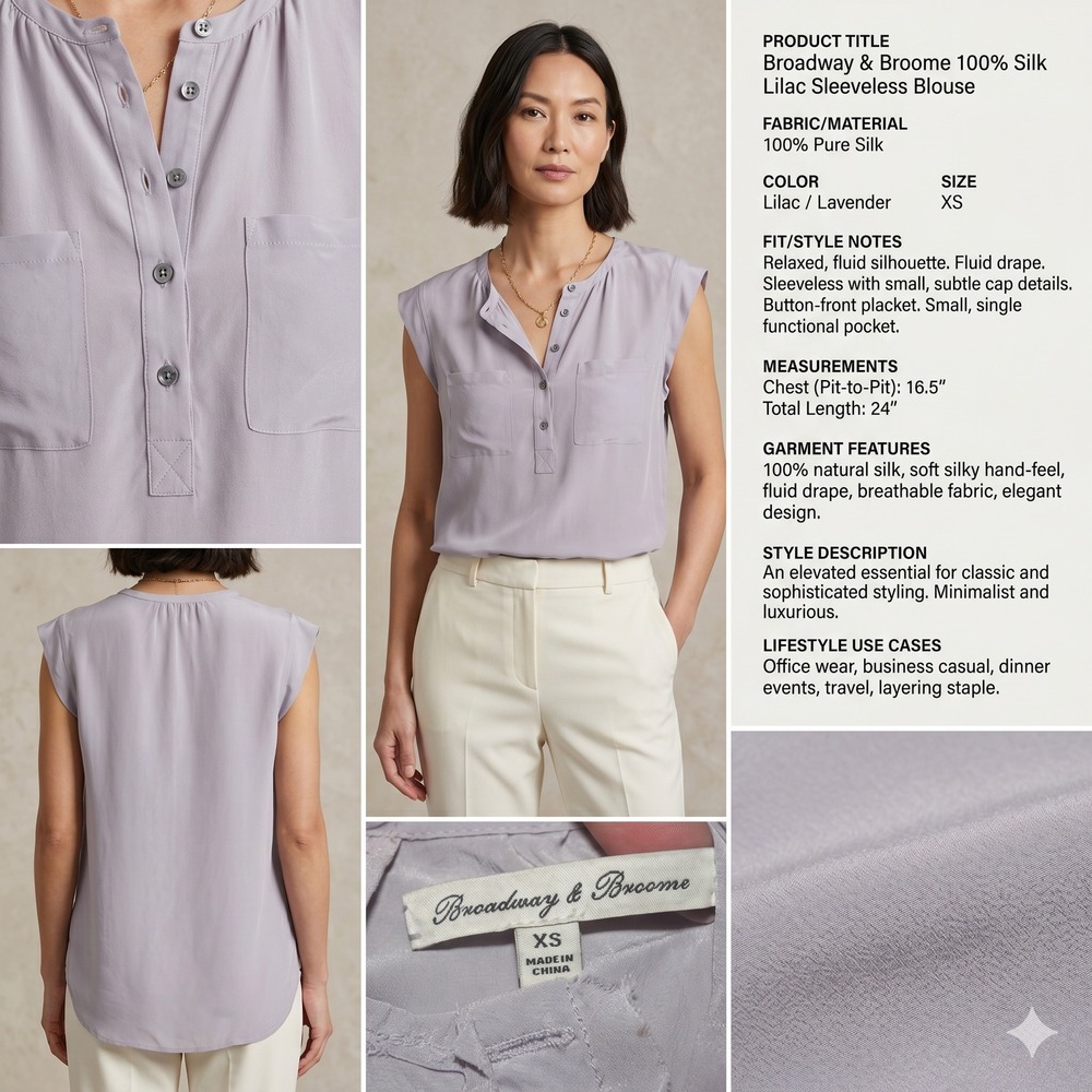 Broadway & Broome 100% Silk Lilac Sleeveless Blouse Size XS